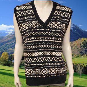Vintage Sweater Vest Blue Fair Isle Cable Knit Academia Preppycore Size L